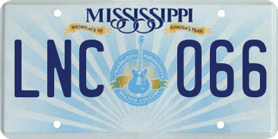 MS license plate LNC066