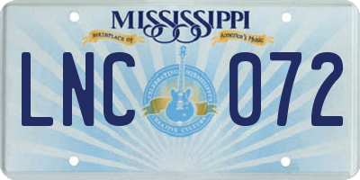MS license plate LNC072