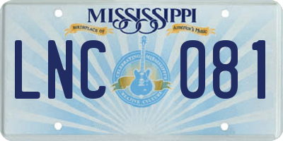 MS license plate LNC081