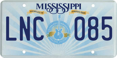 MS license plate LNC085
