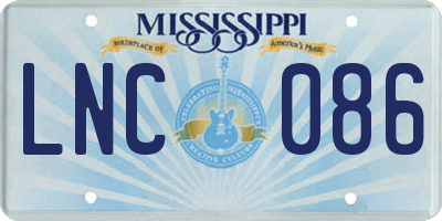 MS license plate LNC086