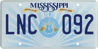 MS license plate LNC092