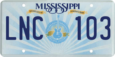 MS license plate LNC103