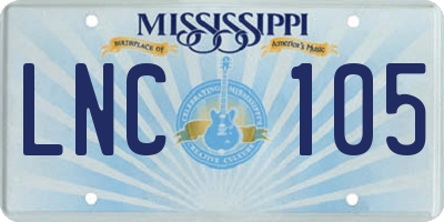 MS license plate LNC105