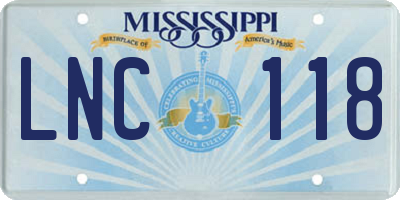 MS license plate LNC118