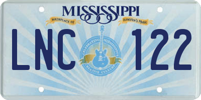 MS license plate LNC122