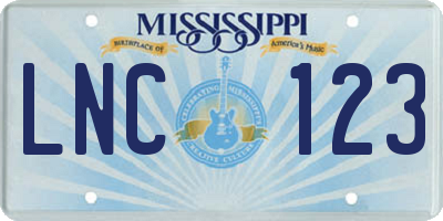 MS license plate LNC123