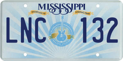 MS license plate LNC132