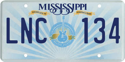 MS license plate LNC134
