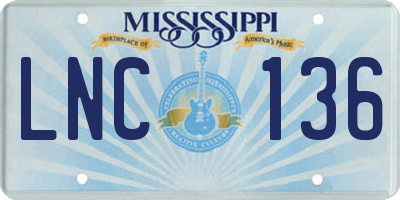 MS license plate LNC136