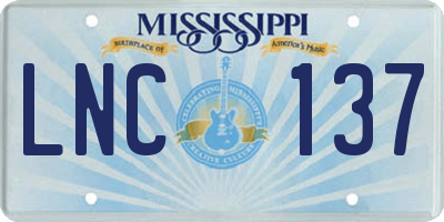 MS license plate LNC137