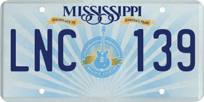 MS license plate LNC139