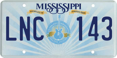 MS license plate LNC143