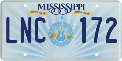 MS license plate LNC172