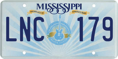 MS license plate LNC179