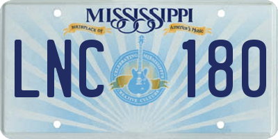 MS license plate LNC180