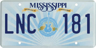 MS license plate LNC181