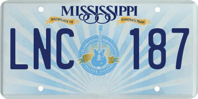 MS license plate LNC187