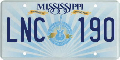 MS license plate LNC190