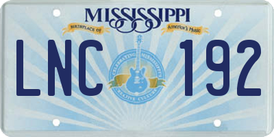 MS license plate LNC192