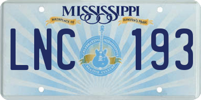 MS license plate LNC193