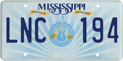 MS license plate LNC194