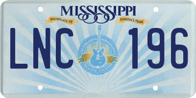 MS license plate LNC196