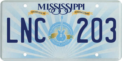 MS license plate LNC203