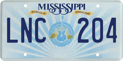 MS license plate LNC204