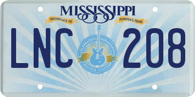 MS license plate LNC208