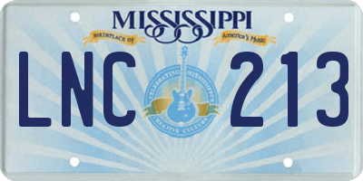 MS license plate LNC213