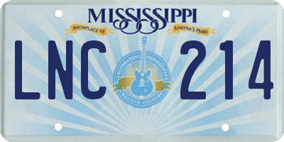 MS license plate LNC214