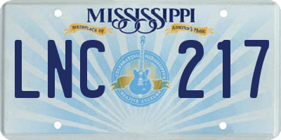 MS license plate LNC217