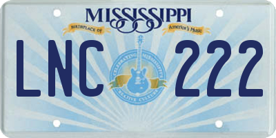 MS license plate LNC222