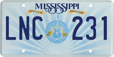 MS license plate LNC231