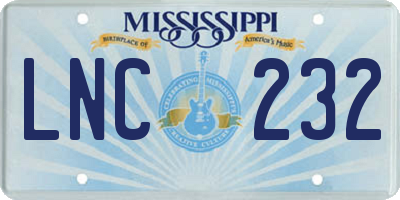 MS license plate LNC232