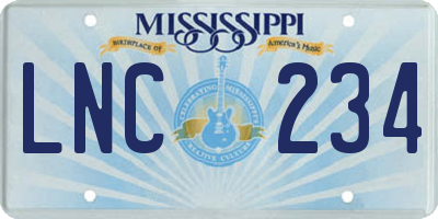 MS license plate LNC234