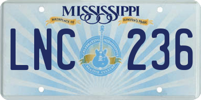 MS license plate LNC236