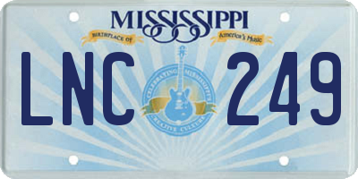 MS license plate LNC249