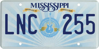 MS license plate LNC255