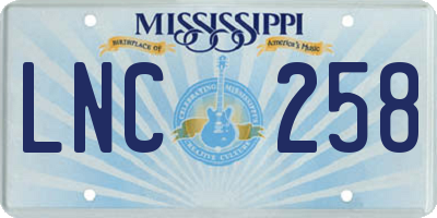 MS license plate LNC258