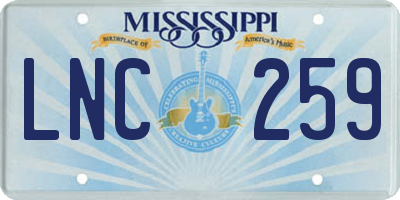 MS license plate LNC259