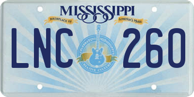 MS license plate LNC260