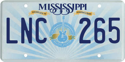 MS license plate LNC265