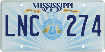 MS license plate LNC274