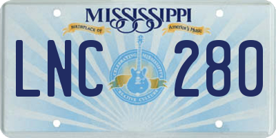 MS license plate LNC280