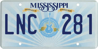 MS license plate LNC281