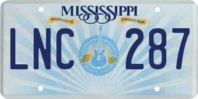 MS license plate LNC287