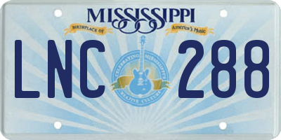 MS license plate LNC288