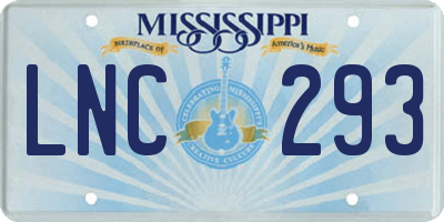MS license plate LNC293